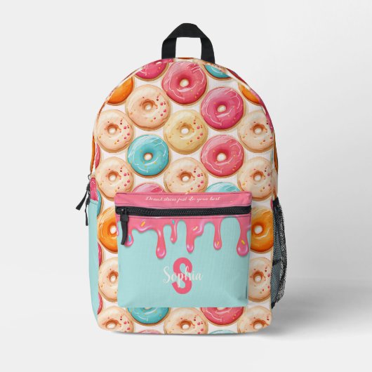 Niedliches Donut-Muster Dripping Sweet Pink Monogr Bedruckter Rucksack (Vorderseite)