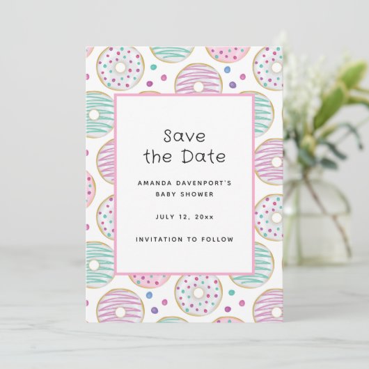 Niedliches Donut-Muster Save The Date (Stehend Vorderseite)