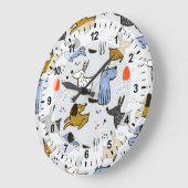 Niedliches Doodle-Dog-Muster Große Wanduhr (Winkel)