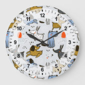 Niedliches Doodle-Dog-Muster Große Wanduhr (Vorderseite)