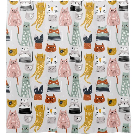 Niedliches Doodle Hand Dragees Katzenmuster Duschvorhang (Vorderseite)