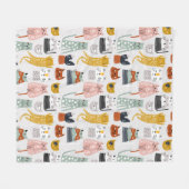 Niedliches Doodle Hand Dragees Katzenmuster Fleecedecke (Vorderseite (Horizontal))