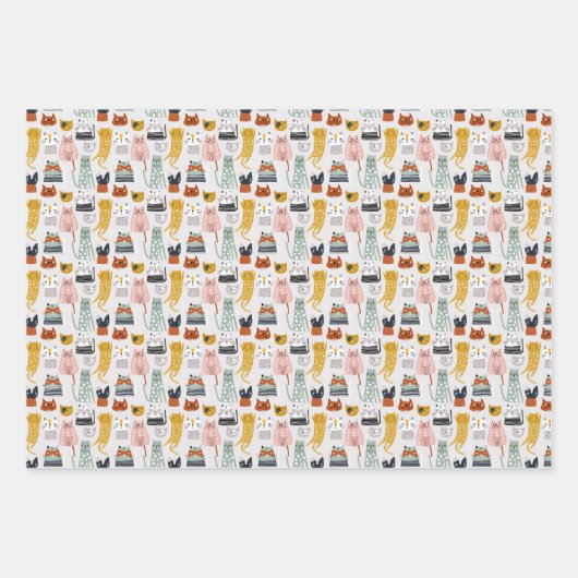 Niedliches Doodle Hand Dragees Katzenmuster Geschenkpapier Set (Vorderseite 3)