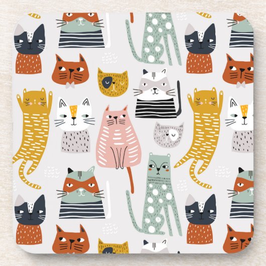 Niedliches Doodle Hand Dragees Katzenmuster Getränkeuntersetzer (Vorderseite)