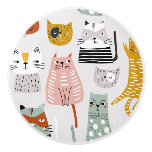 Niedliches Doodle Hand Dragees Katzenmuster Keramikknauf (Vorderseite)