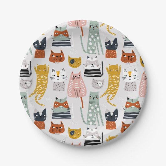 Niedliches Doodle Hand Dragees Katzenmuster Pappteller (Vorderseite)