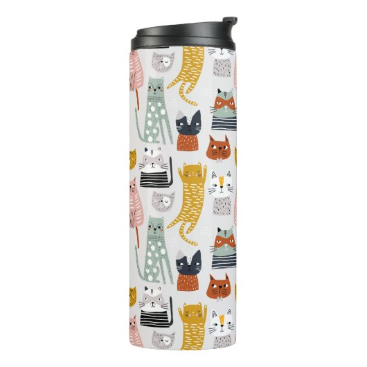 Niedliches Doodle Hand Dragees Katzenmuster Thermosbecher (Nach links gedreht)