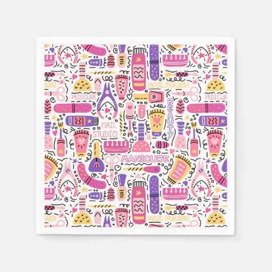 Niedliches Doodle Manicure-Muster Serviette (Vorderseite)