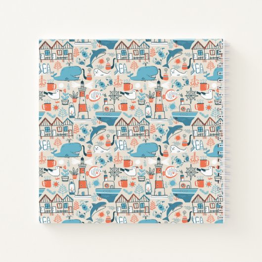 Niedliches Doodle-Muster in der Nordsee Notizblock (Rückseite)