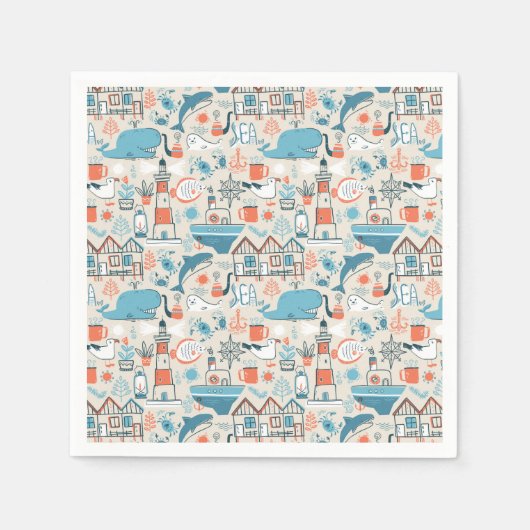 Niedliches Doodle-Muster in der Nordsee Serviette (Vorderseite)