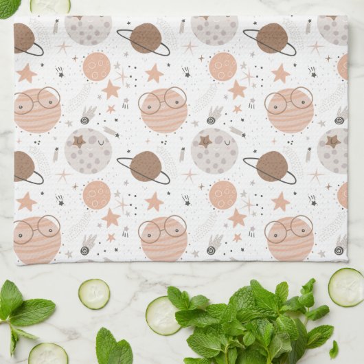 Niedliches Doodle-Planet-Muster Geschirrtuch (Gefaltet)
