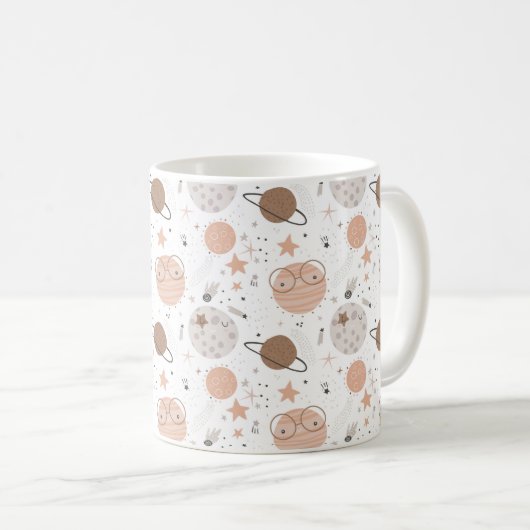 Niedliches Doodle-Planet-Muster Kaffeetasse (VorderseiteRechts)