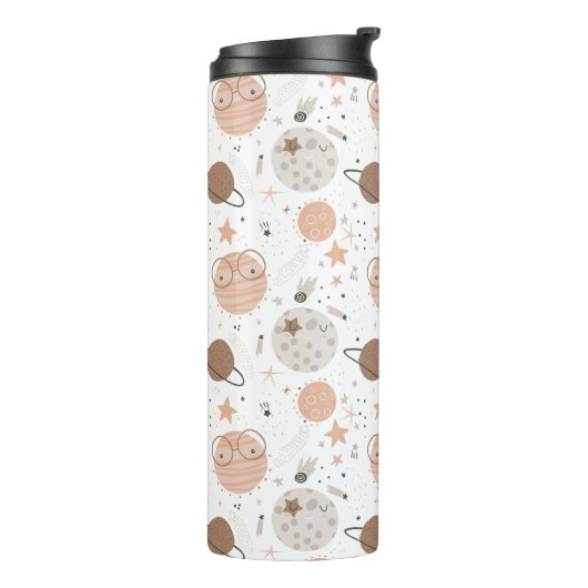 Niedliches Doodle-Planet-Muster Thermosbecher (Nach links gedreht)