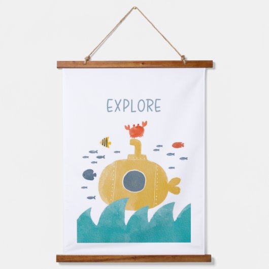 Niedliches Doodle-U-Boot | Entdecken Wandteppich Mit Holzrahmen (Vorderseite)