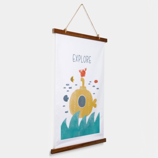 Niedliches Doodle-U-Boot | Entdecken Wandteppich Mit Holzrahmen (Gewinkelt)