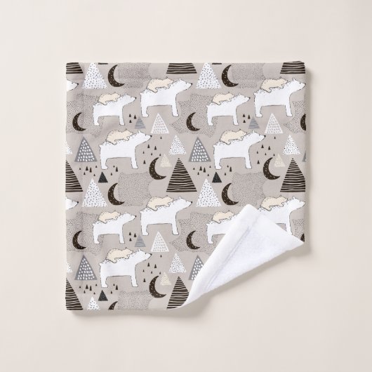 Niedliches Doodle-Waldbärmuster Badhandtuch Set (Waschlappen)