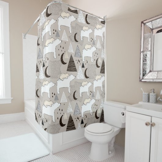 Niedliches Doodle-Waldbärmuster Duschvorhang (Beispiel)
