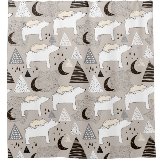 Niedliches Doodle-Waldbärmuster Duschvorhang (Vorderseite)