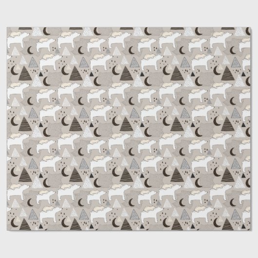 Niedliches Doodle-Waldbärmuster Geschenkpapier (Flach)