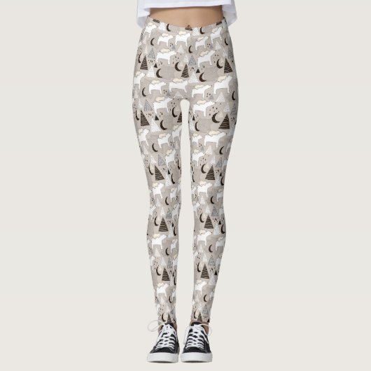 Niedliches Doodle-Waldbärmuster Leggings (Vorderseite)