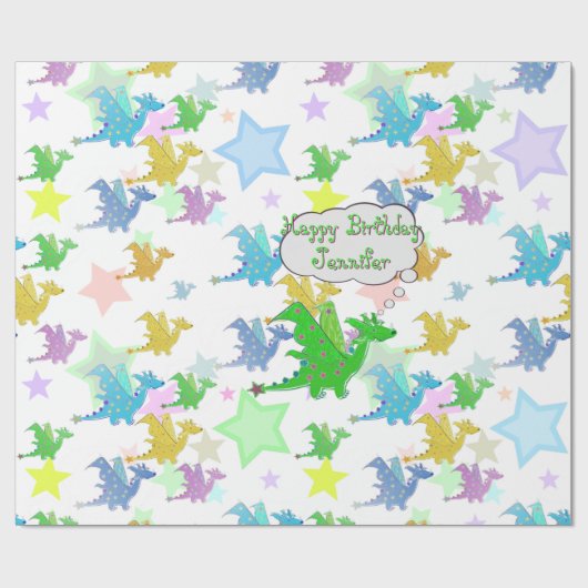 Niedliches Drache-Muster Geschenkpapier (Flach)