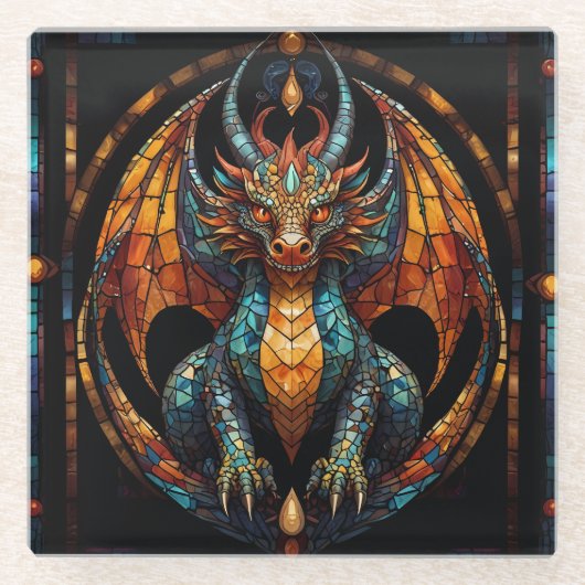 Niedliches Drachenmosaikdesign Glasuntersetzer (Vorderseite)