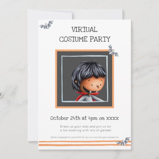 Niedliches Dracula and Bats Virtual Costume Party Einladung (Vorderseite)