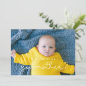 Niedliches Drehbuch Godmutsvorlage Fotokarte Einladung (Stehend Vorderseite)