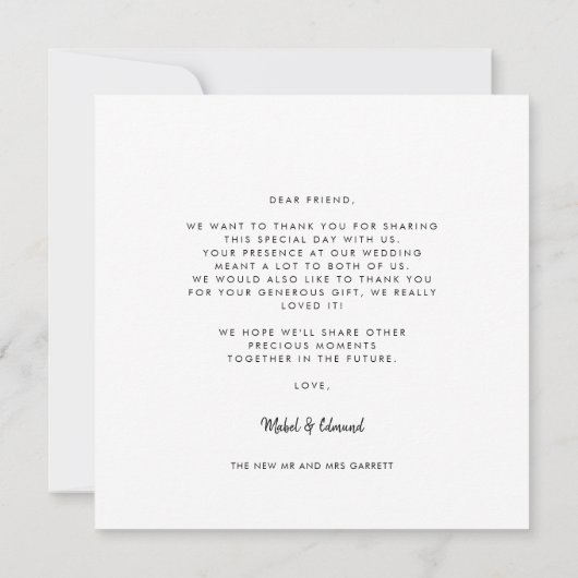 Niedliches Drehbuch Hochzeitsplatz Danke Karte (Rückseite)