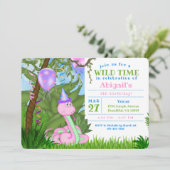 Niedliches Dschungelrosa Schlange Kindergeburtstag Einladung (Stehend Vorderseite)