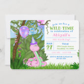 Niedliches Dschungelrosa Schlange Kindergeburtstag Einladung (Vorderseite)