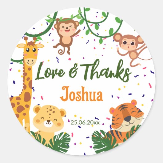 Niedliches Dschungeltier Party danke Runder Aufkleber (Vorderseite)