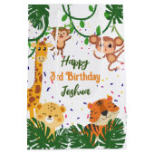 Niedliches Dschungeltier Party personalisierter Na Mittlere Geschenktüte (Rückseite)