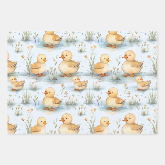 Niedliches Duckling-Muster Geschenkpapier Set (Vorderseite)