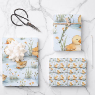 Niedliches Duckling-Muster Geschenkpapier Set