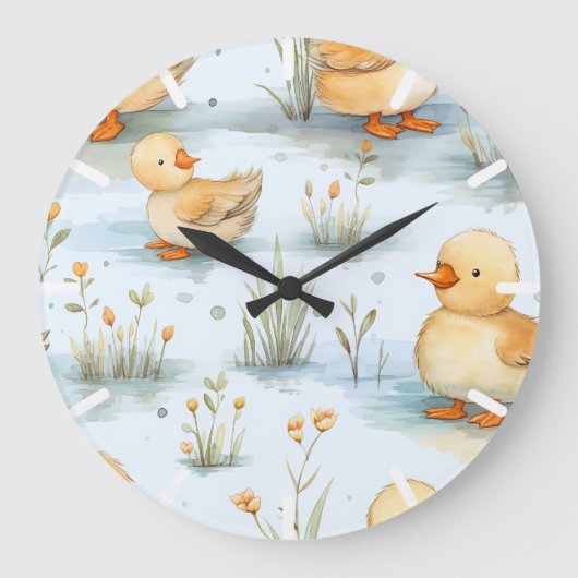 Niedliches Duckling-Muster Große Wanduhr (Vorderseite)