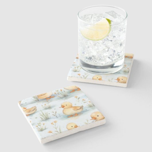Niedliches Duckling-Muster Steinuntersetzer (Seitenansicht)