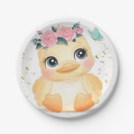 Niedliches Duckling Rosa Rose Gold Baby Dusche Pappteller
