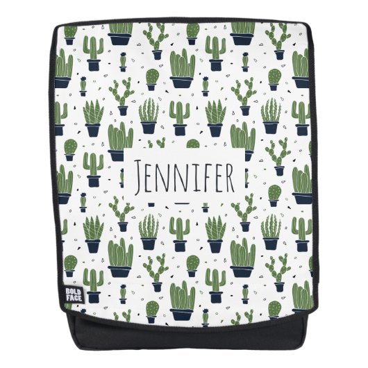 Niedliches dunkelgrünes Kaktus-Wüstenmuster Rucksack (Vorderseite)