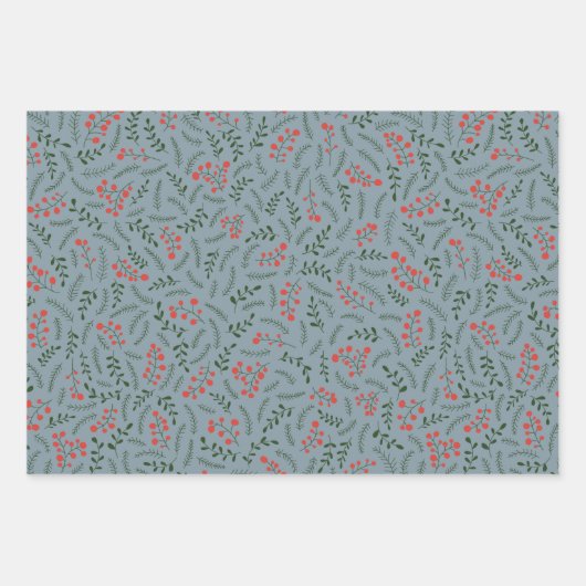 Niedliches dunkelstaubblaues Blattgrün Geschenkpapier Set (Vorderseite 2)