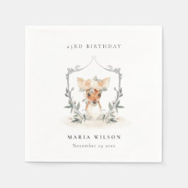 Niedliches Dusky Deer Floral Wappen jeden Geburtst Serviette