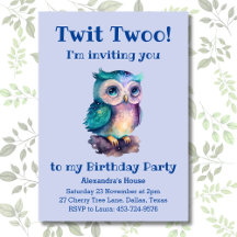 Niedliches Dusty Blue Owl Kids Woodland Geburtstag