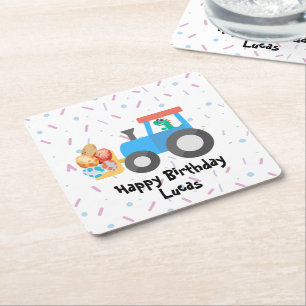 Niedliches Ei-Dino Traktor Truck Geburtstagsjunge  Rechteckiger Pappuntersetzer