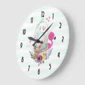 Niedliches Ei in einem Korb mit Flamingo und Bunny Große Wanduhr (Winkel)