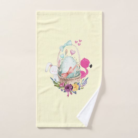 Niedliches Ei, rosa Flamingo & Bunny, Aquarell Badhandtuch Set (Handtuch)