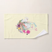 Niedliches Ei, rosa Flamingo & Bunny, Aquarell Badhandtuch Set (Handtuch)