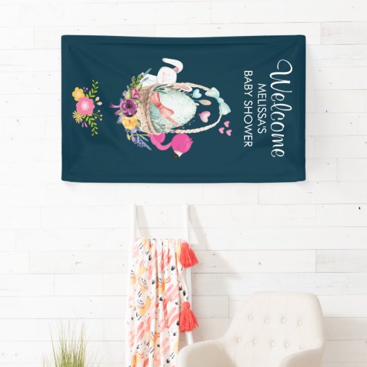 Niedliches Ei, rosa Flamingo & Bunny, Aquarell Banner (Insitu)
