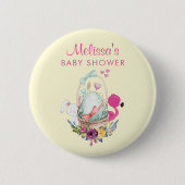 Niedliches Ei, rosa Flamingo & Bunny, Aquarell Button (Vorderseite)