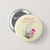 Niedliches Ei, rosa Flamingo & Bunny, Aquarell Button (Vorne & Hinten)
