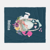 Niedliches Ei, rosa Flamingo & Bunny, Aquarell Fleecedecke (Vorderseite (Horizontal))